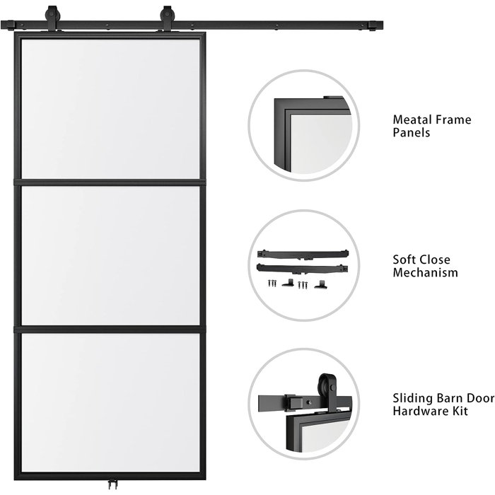 JUBEST Sliding Glass Barn Door with Installation Hardware Kit(Soft Close Included) & Reviews